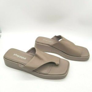 Jeffrey Campbell Womens Taupe/Gray Leather Platform Slide Toe Ring Sandals  7.5